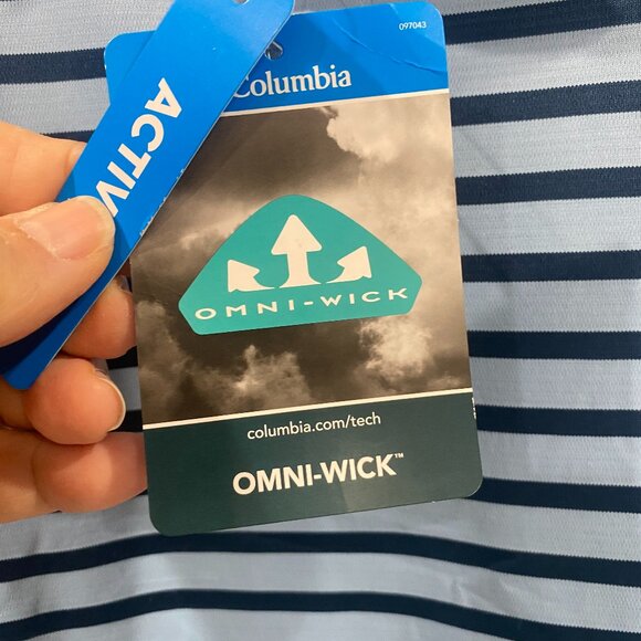 Columbia, NWT, Hiking Striped Polo, men's  size XL, in light blue and navy. - Picture 5 of 7